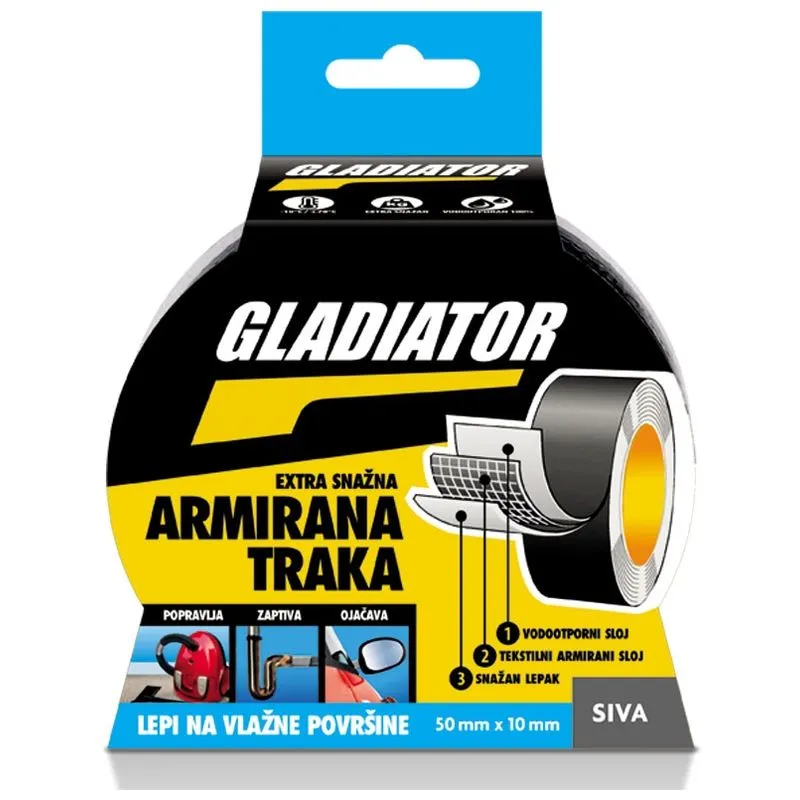 Traka armirana 10m/50mm GLADIATOR - siva