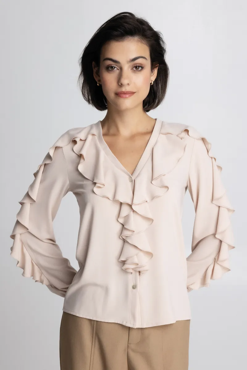 Bež bluza sa volanima