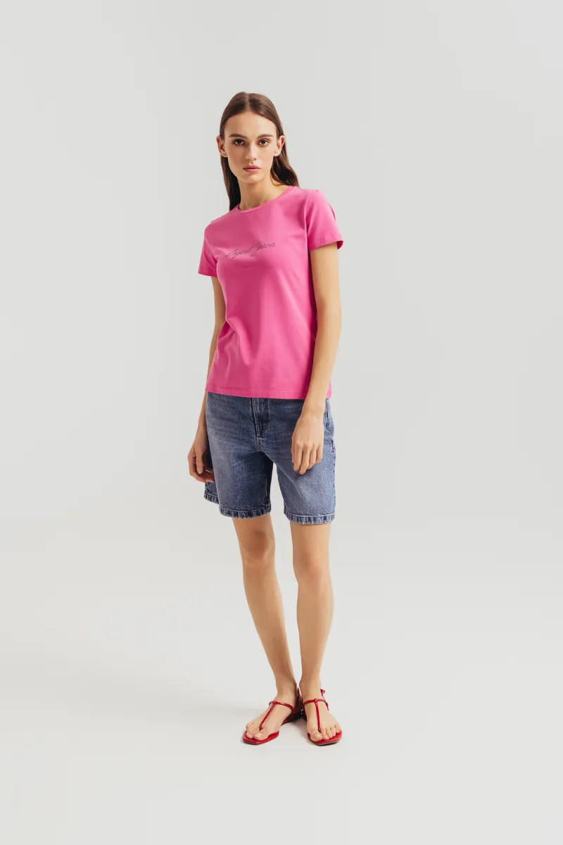 Ciklama ženska majica sa cirkonima i Legend Jeans natpisom