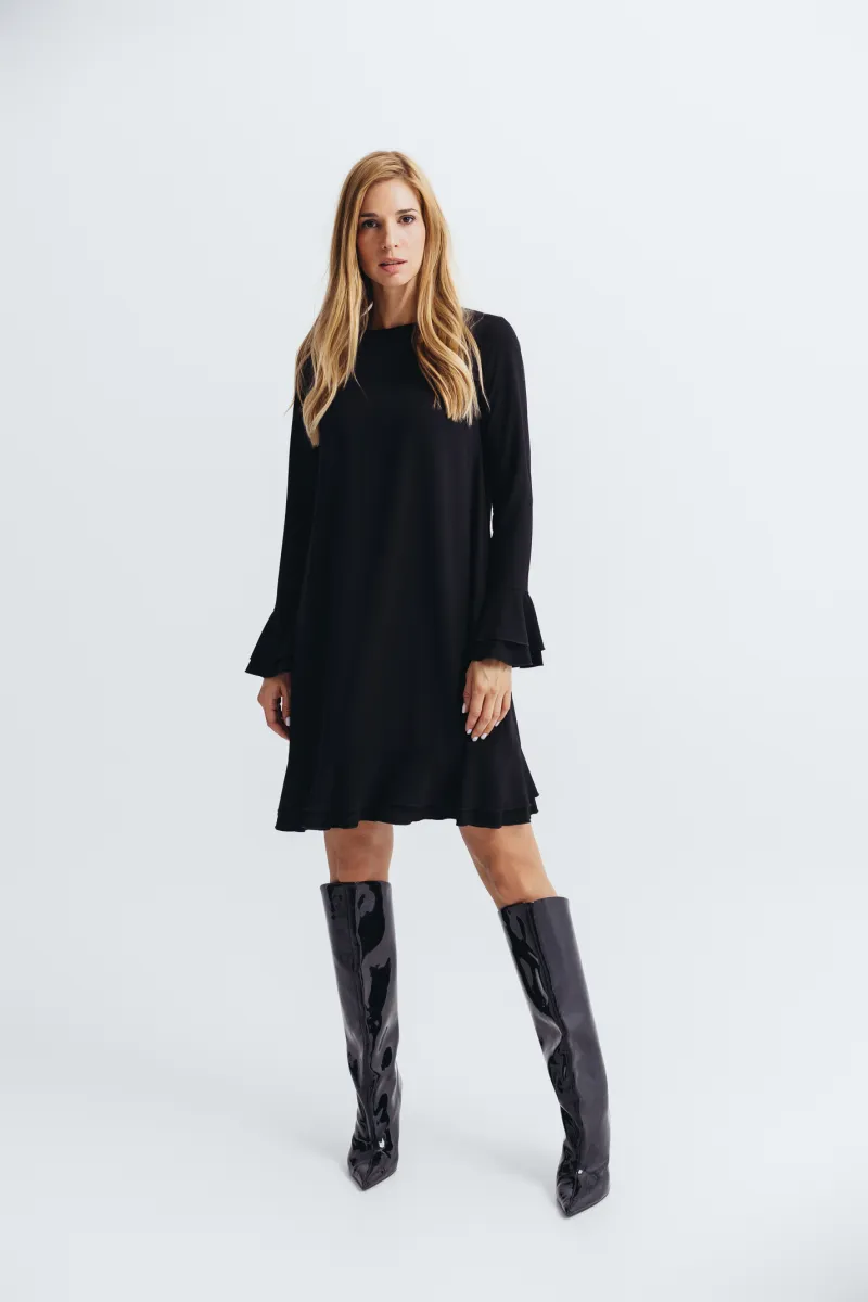 Crna haljina sa volan rukavima