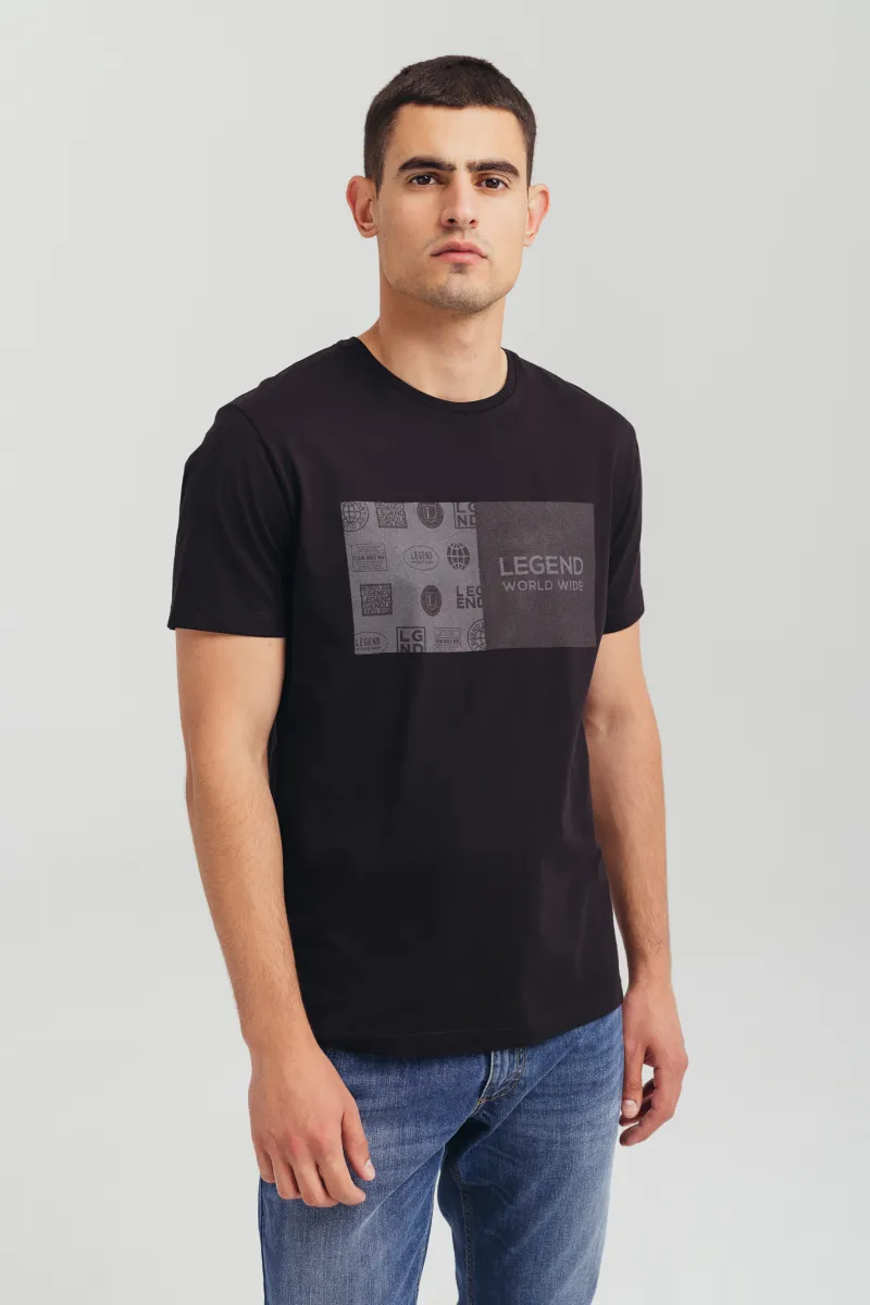 Crna pamučna muška majica sa printom Legend World Wide