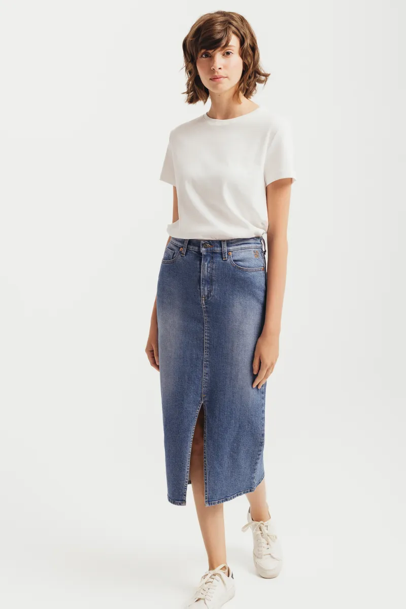 Denim midi suknja sa šlicem