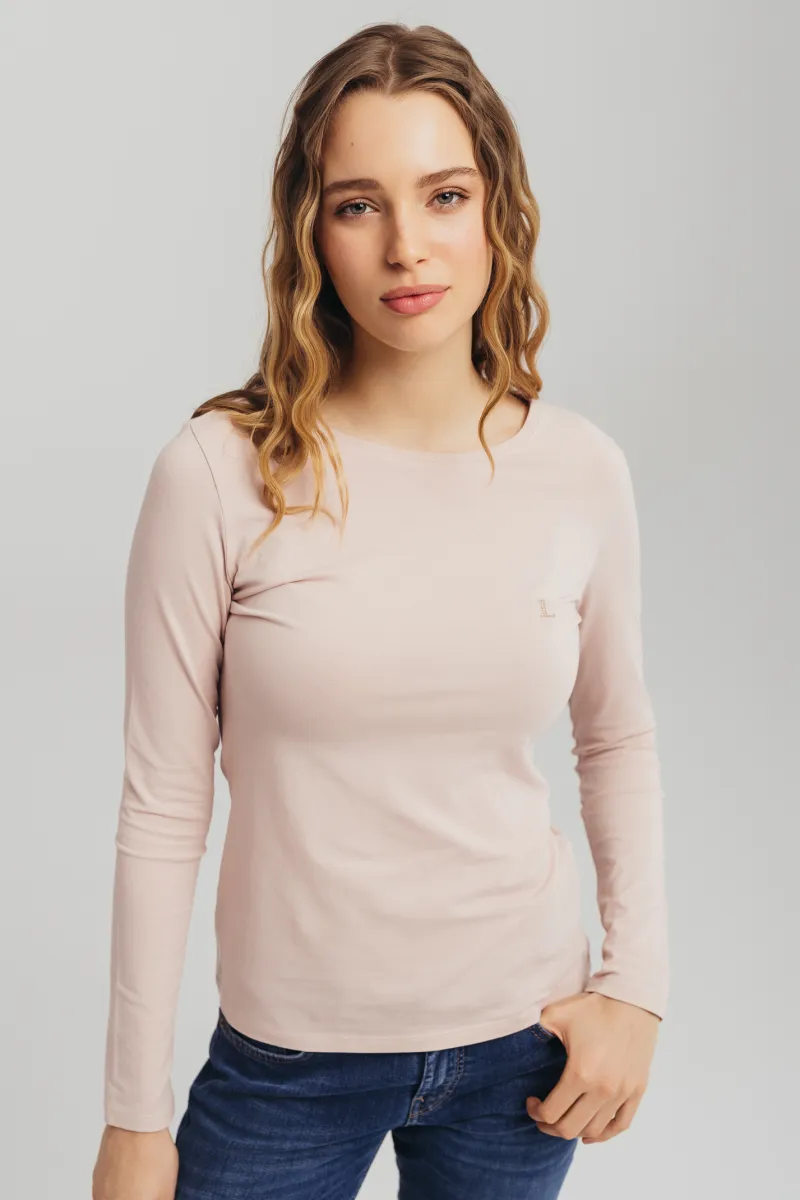 Ženska basic majica dugih rukava u svetlo roze boji