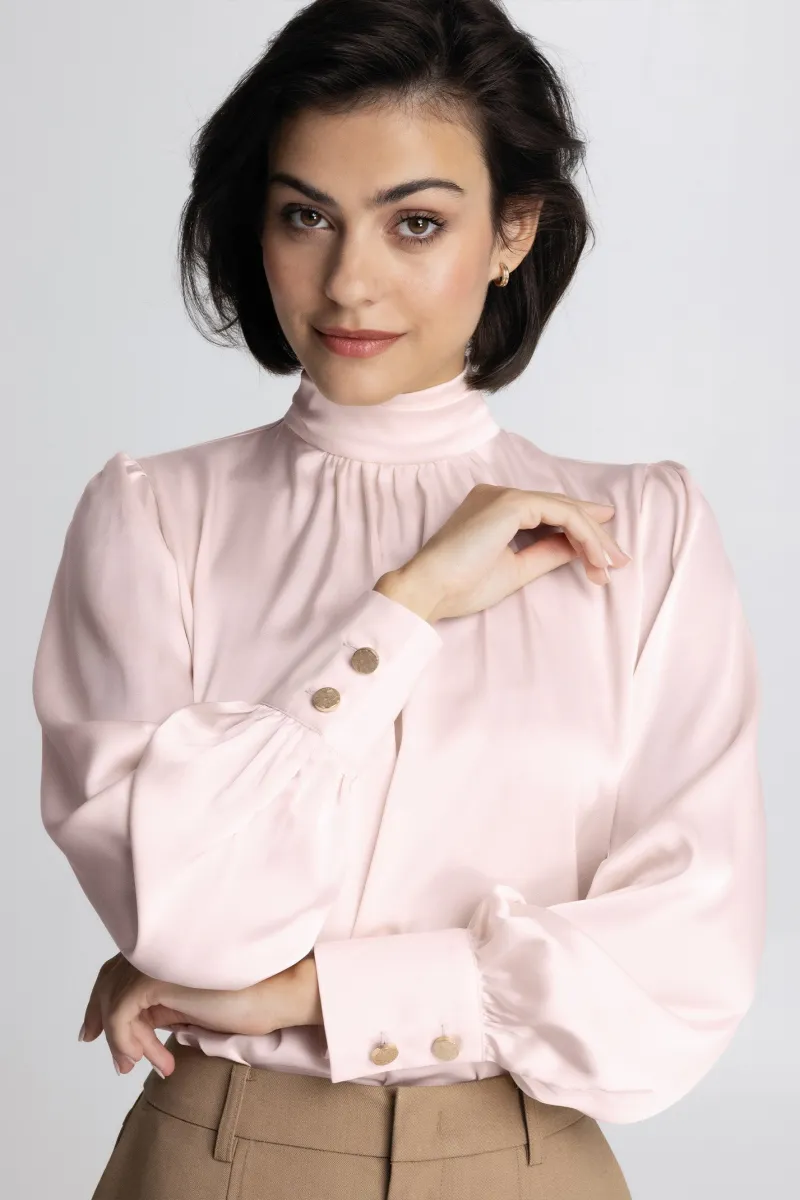 Ženska elegantna bluza svetlo roze boje sa dugim rukavima