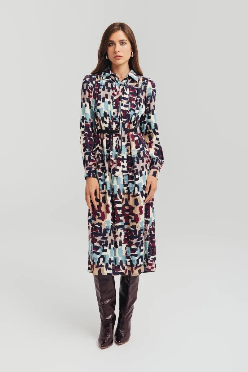 Ženska midi haljina sa apstraktnim dezenom