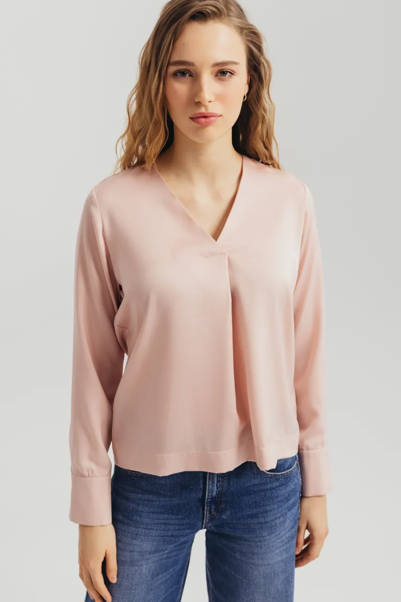 Ženska puder roze bluza sa V izrezom