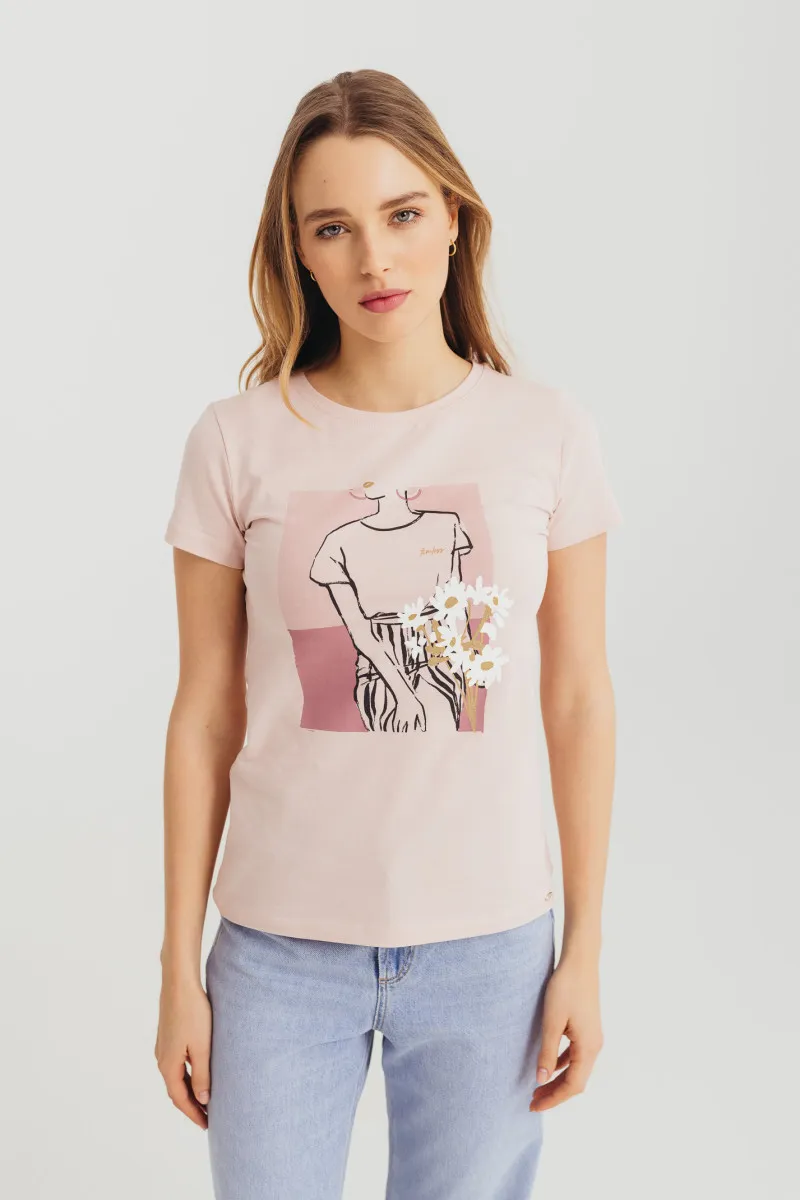 Ženska puder roze majica sa printom