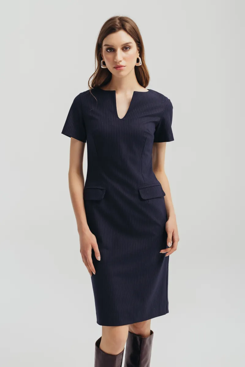 Ženska teget haljina sa diskretnim prugama