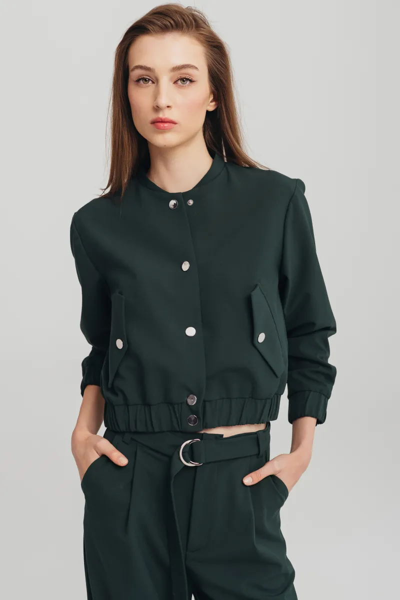 Ženska zelena bomber jakna sa džepovima