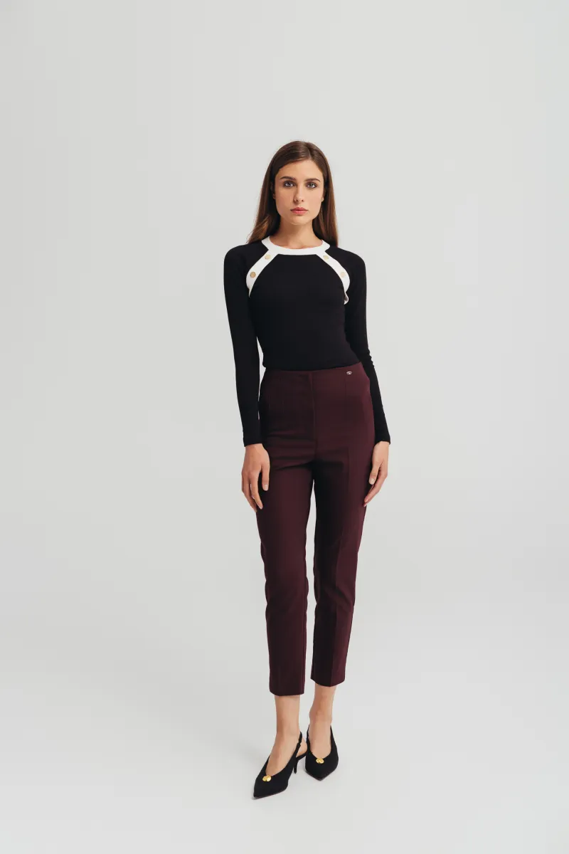 Ženske bordo elegantne pantalone visokog struka