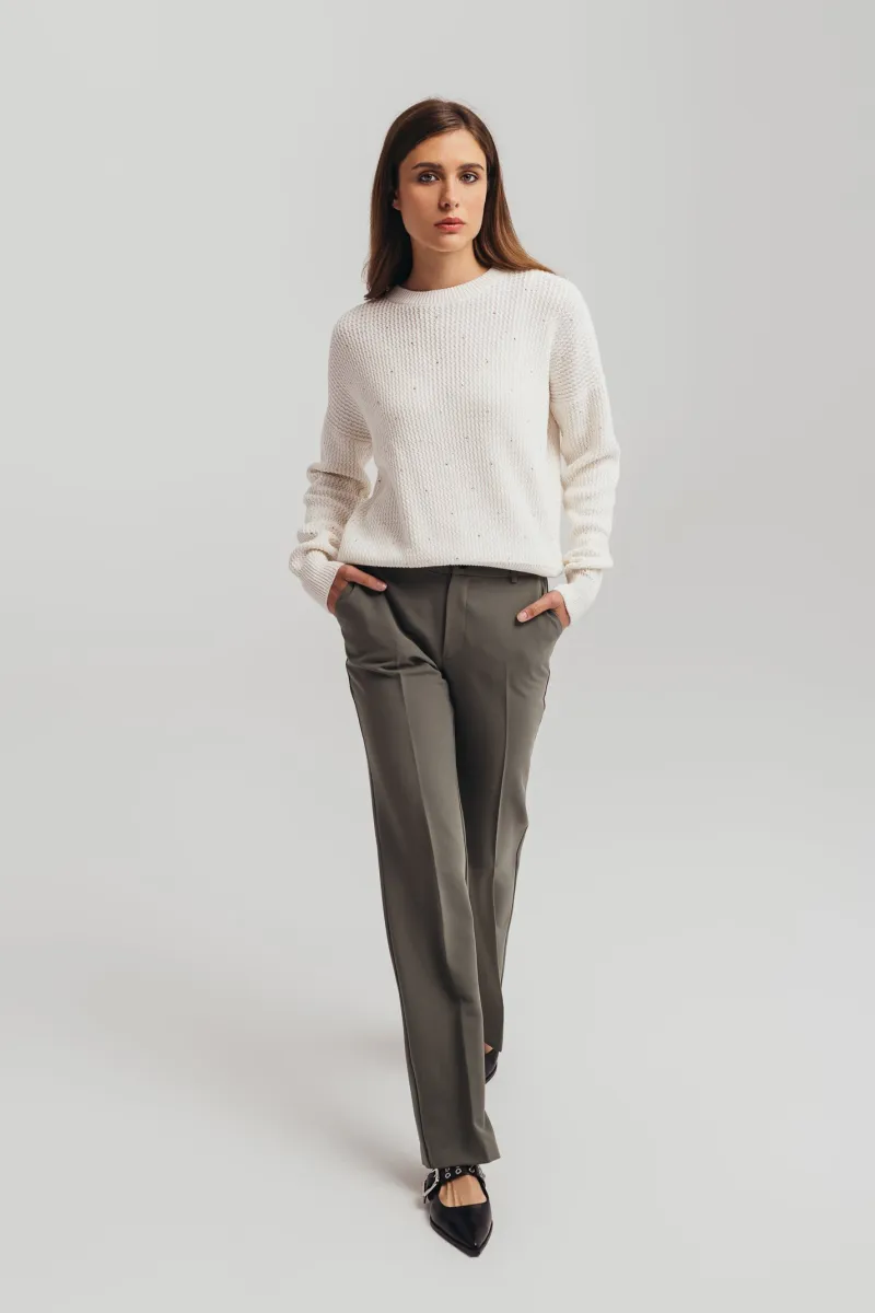 Ženske maslinaste pantalone ravnog kroja