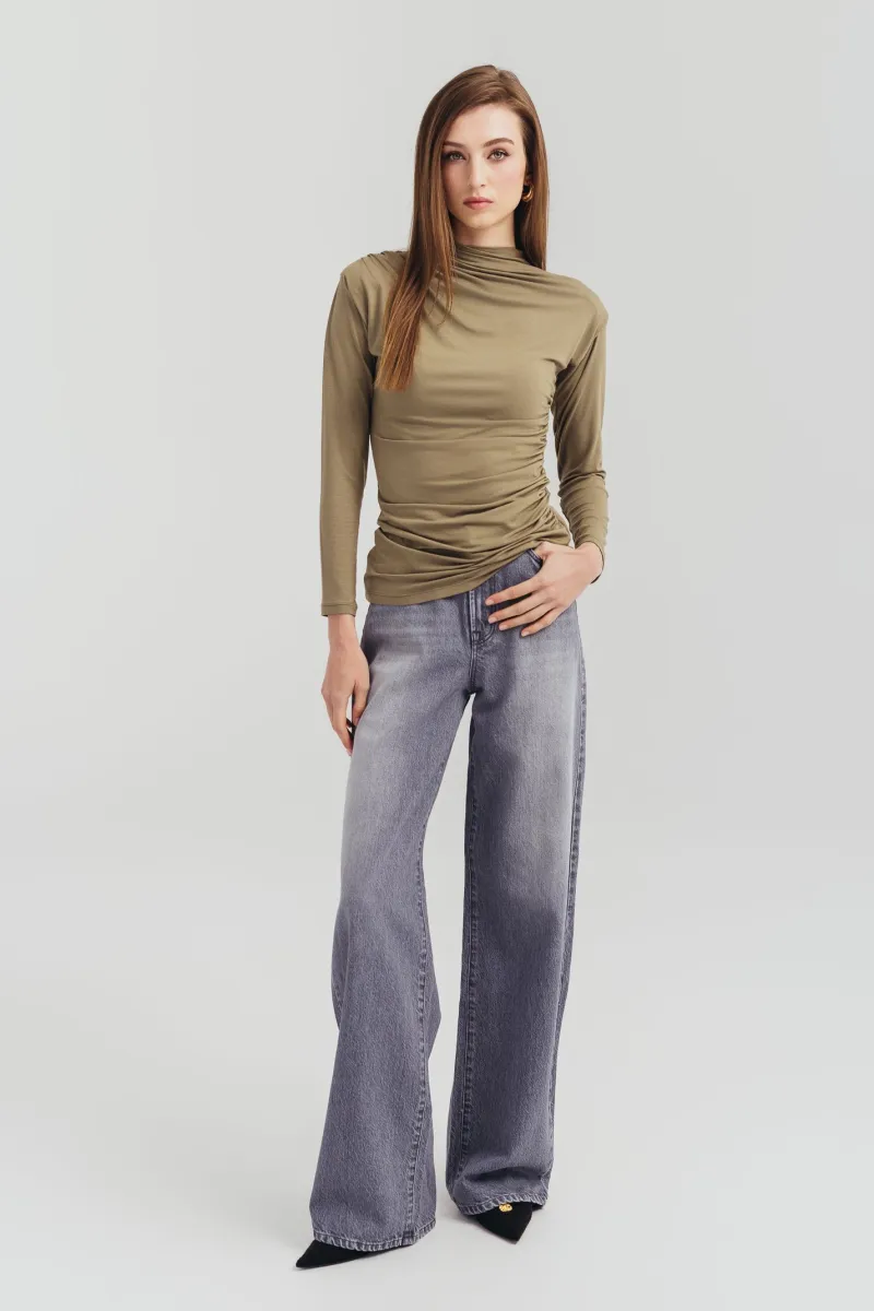 Ženske sive wide leg farmerke sa visokim strukom -model 245