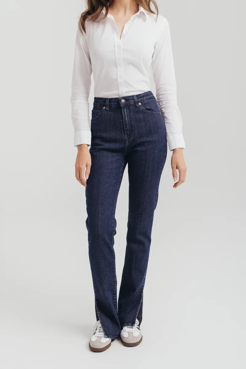 Ženske slim fit farmerice sa visokim strukom i razrezom na nogavicama -model 229