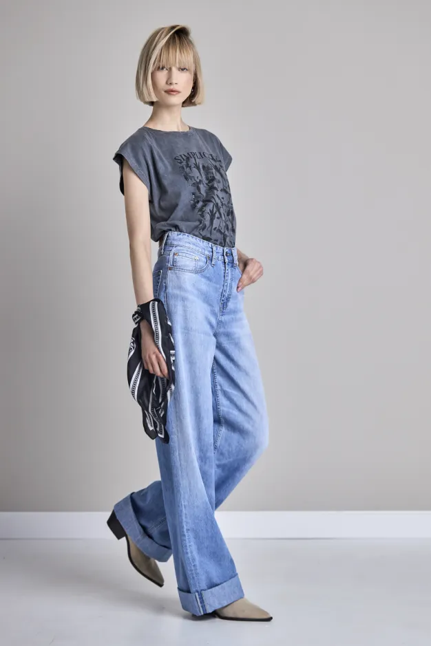 Ženske wide fit farmerke širokih nogavica - model 255