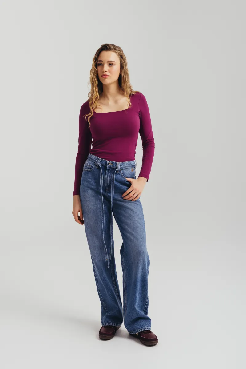 Ženske wide leg farmerke sa kaišem i visokim strukom -model 245