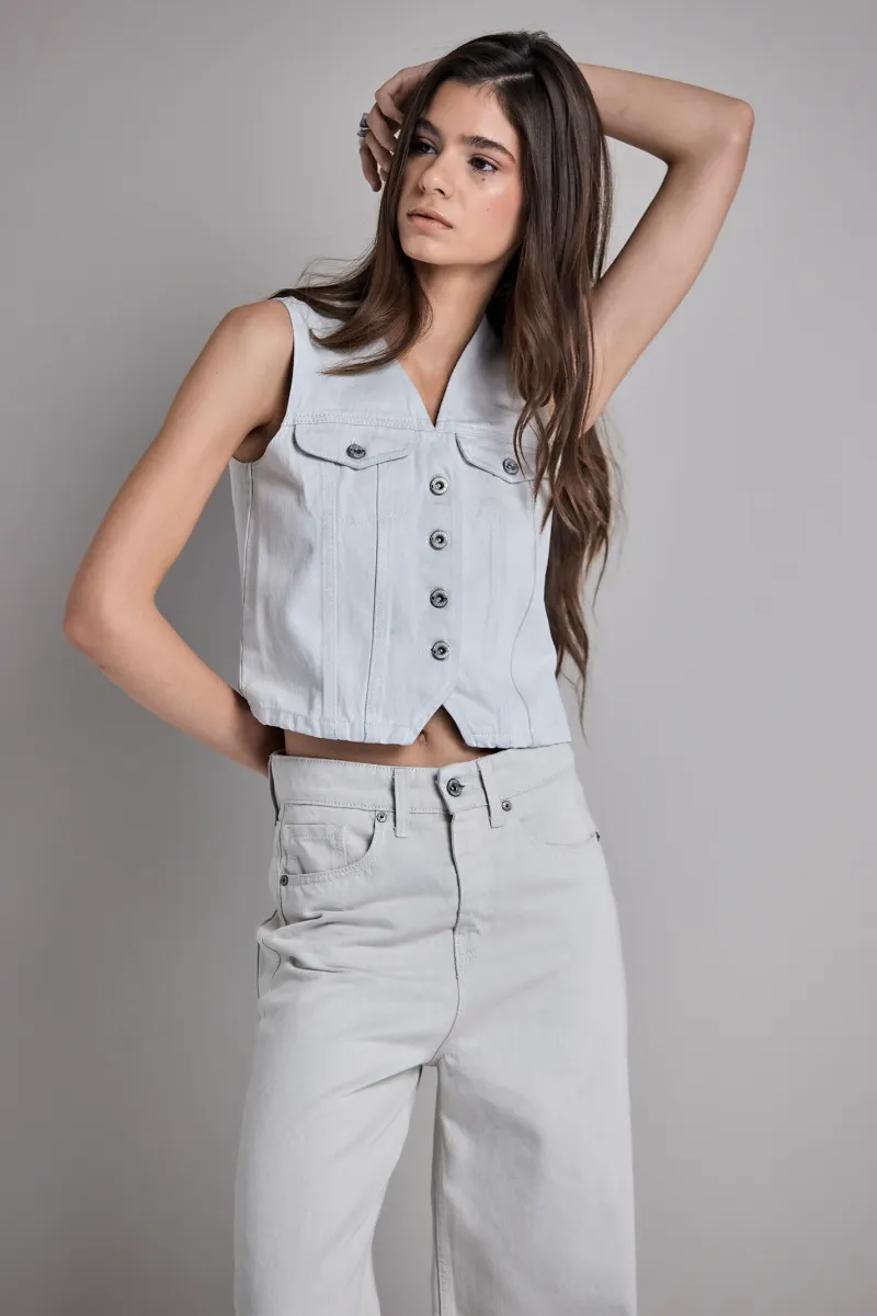 Ženski cropped denim prsluk