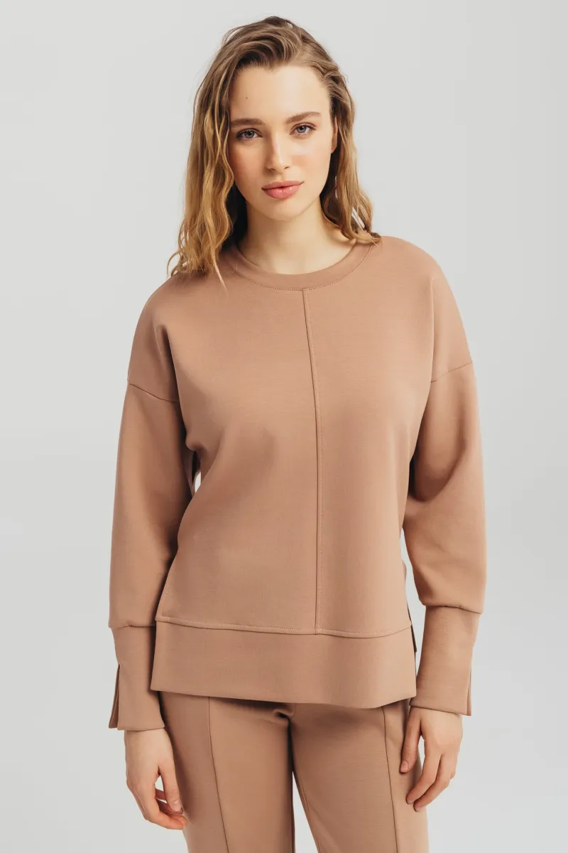 Ženski oversized bež duks sa okruglim izrezom