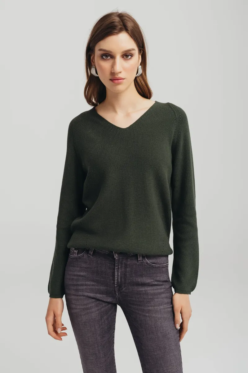 Ženski zeleni džemper V izrez