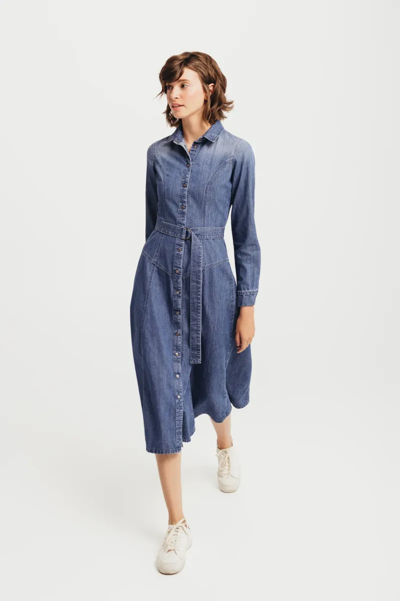 Jeans haljina dugih rukava sa kaišem