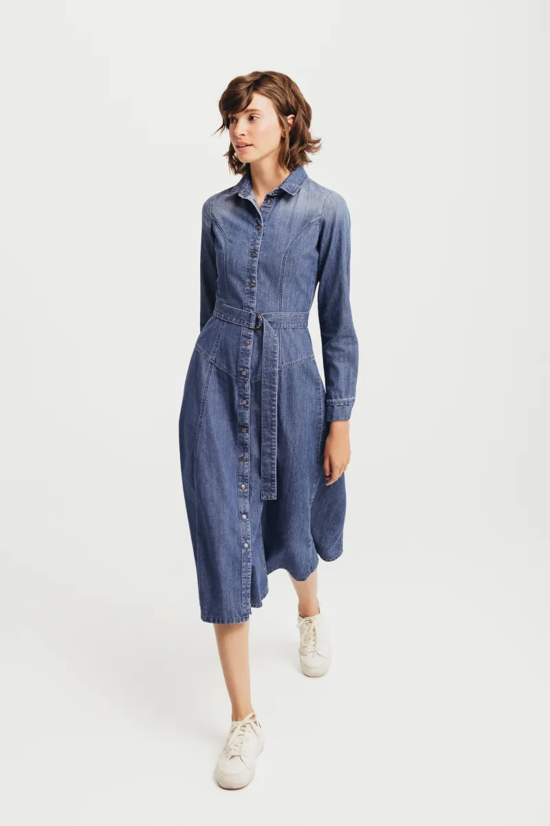 Jeans haljina dugih rukava sa kaišem