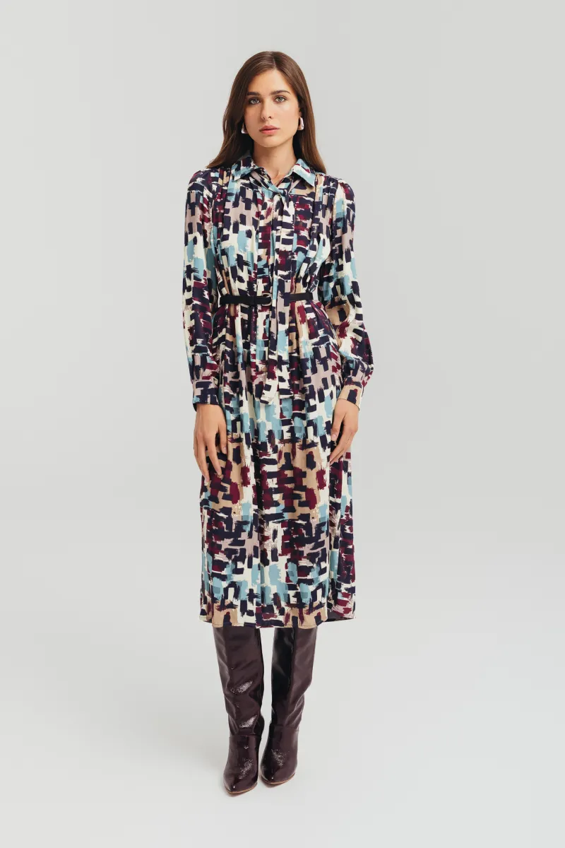 Midi haljina sa apstraktnim dezenom