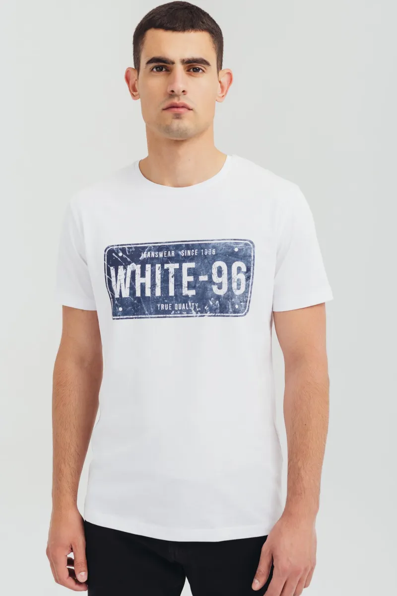 Muška bela majica od pamuka sa printom WHITE-96