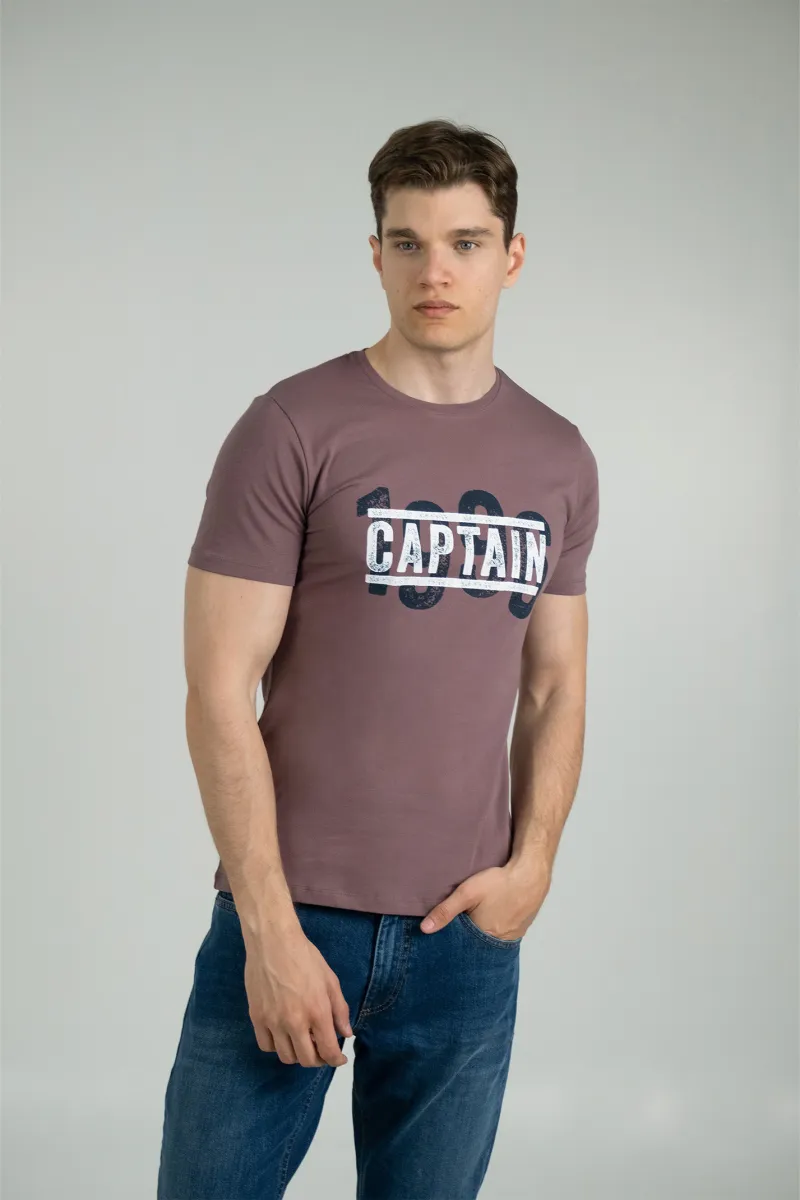 Muška braon pamučna majica sa printom CAPTAIN