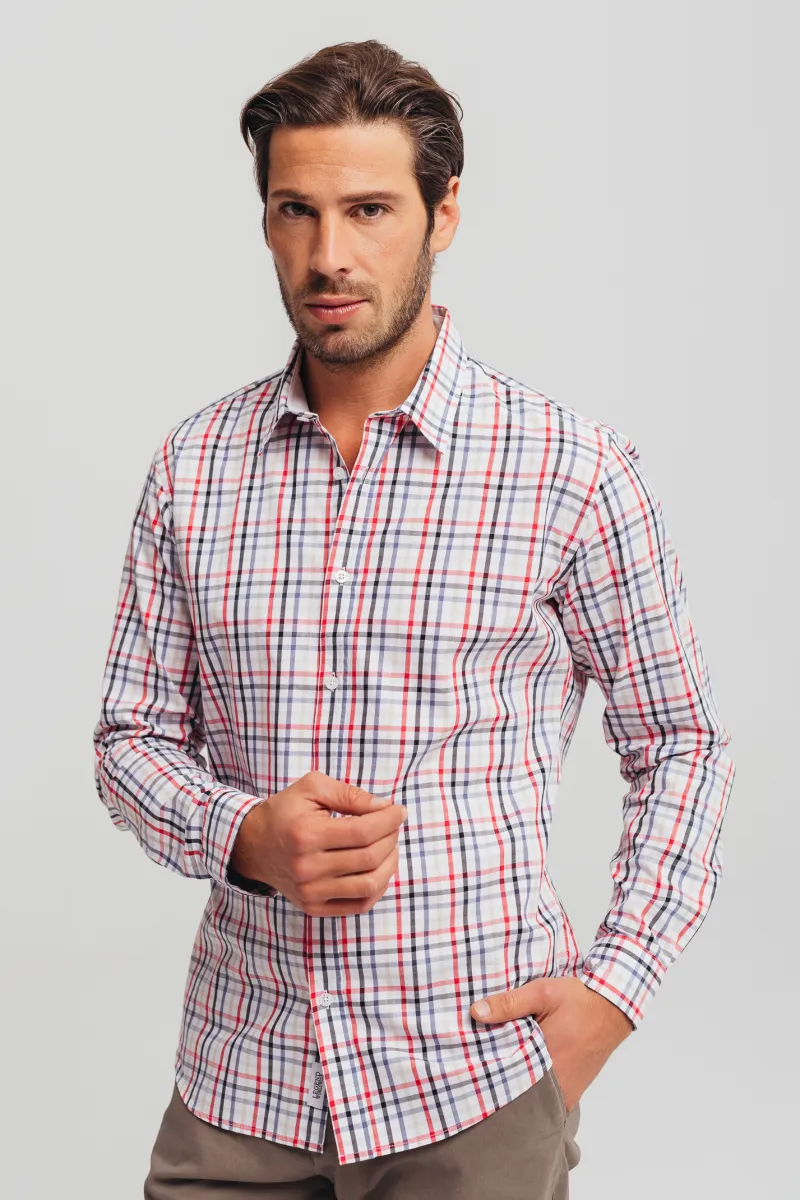Muška crvena karirana slim fit košulja