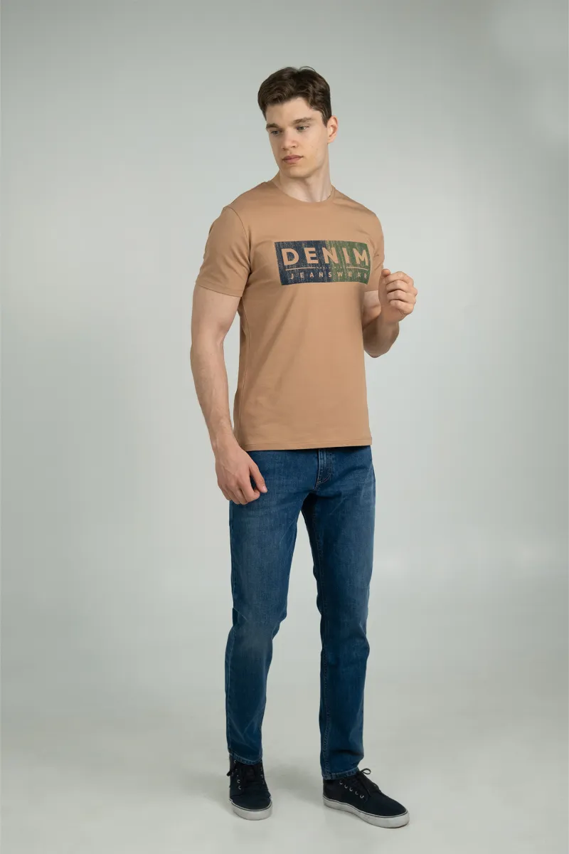 Muška kamel majica sa printom DENIM od pamuka
