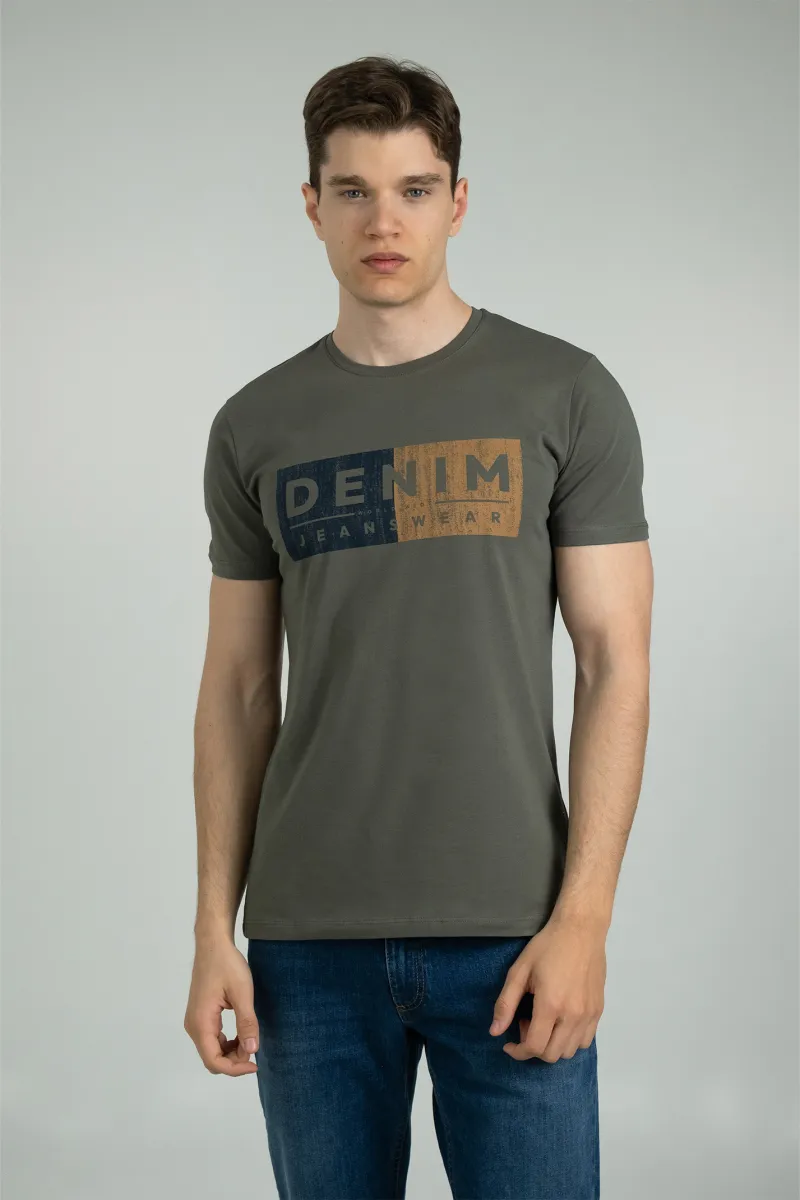 Muška pamučna maslinasto zelena majica sa printom DENIM