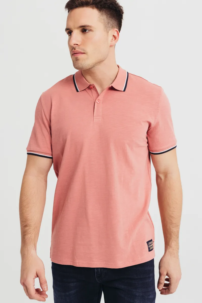 Muška roze polo majica sa kontrastnim detaljima