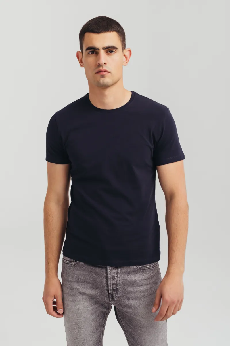 Muška teget pamučna majica sa natpisom - basic model