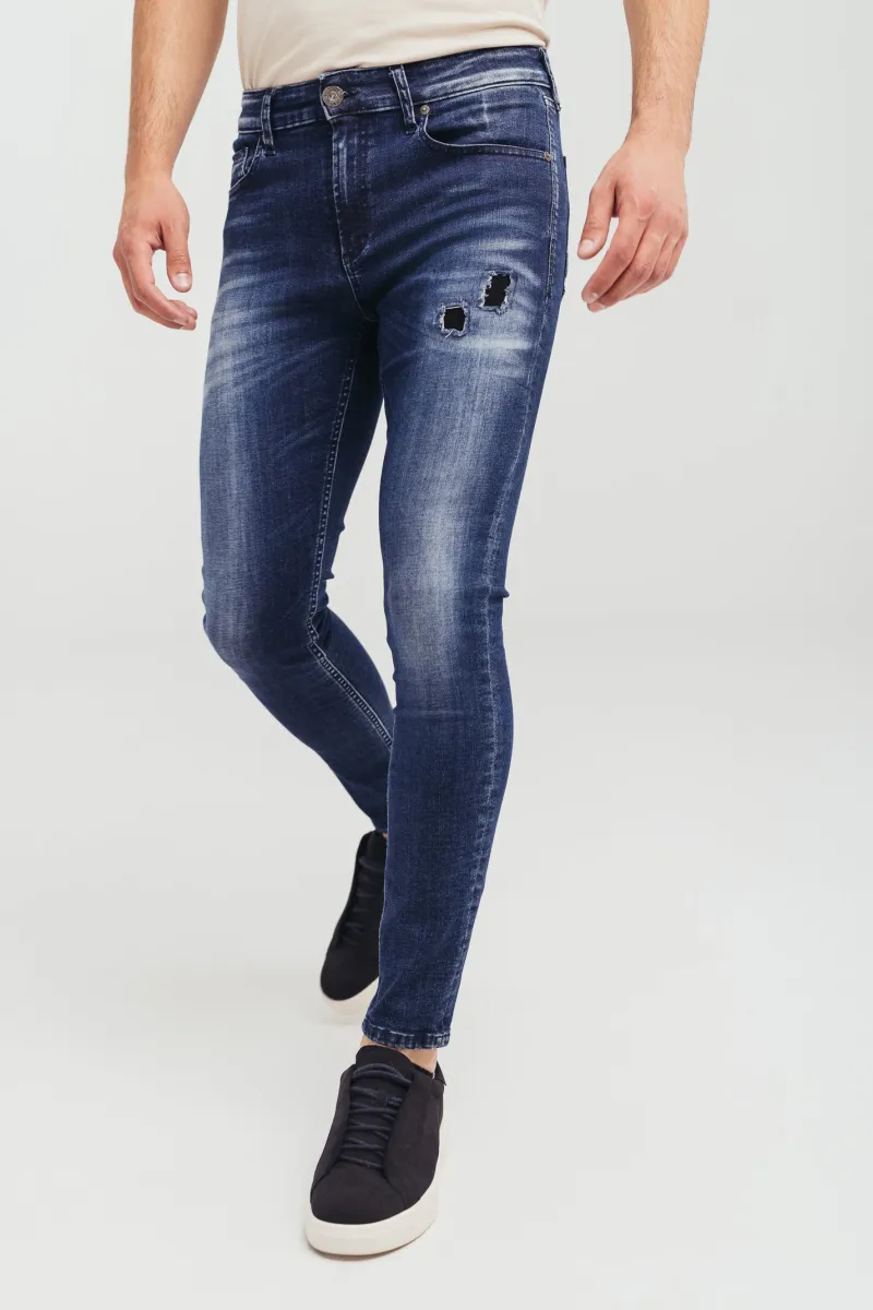 Muške farmerice sa efektom cepanja i super uskim nogavicama -model 111