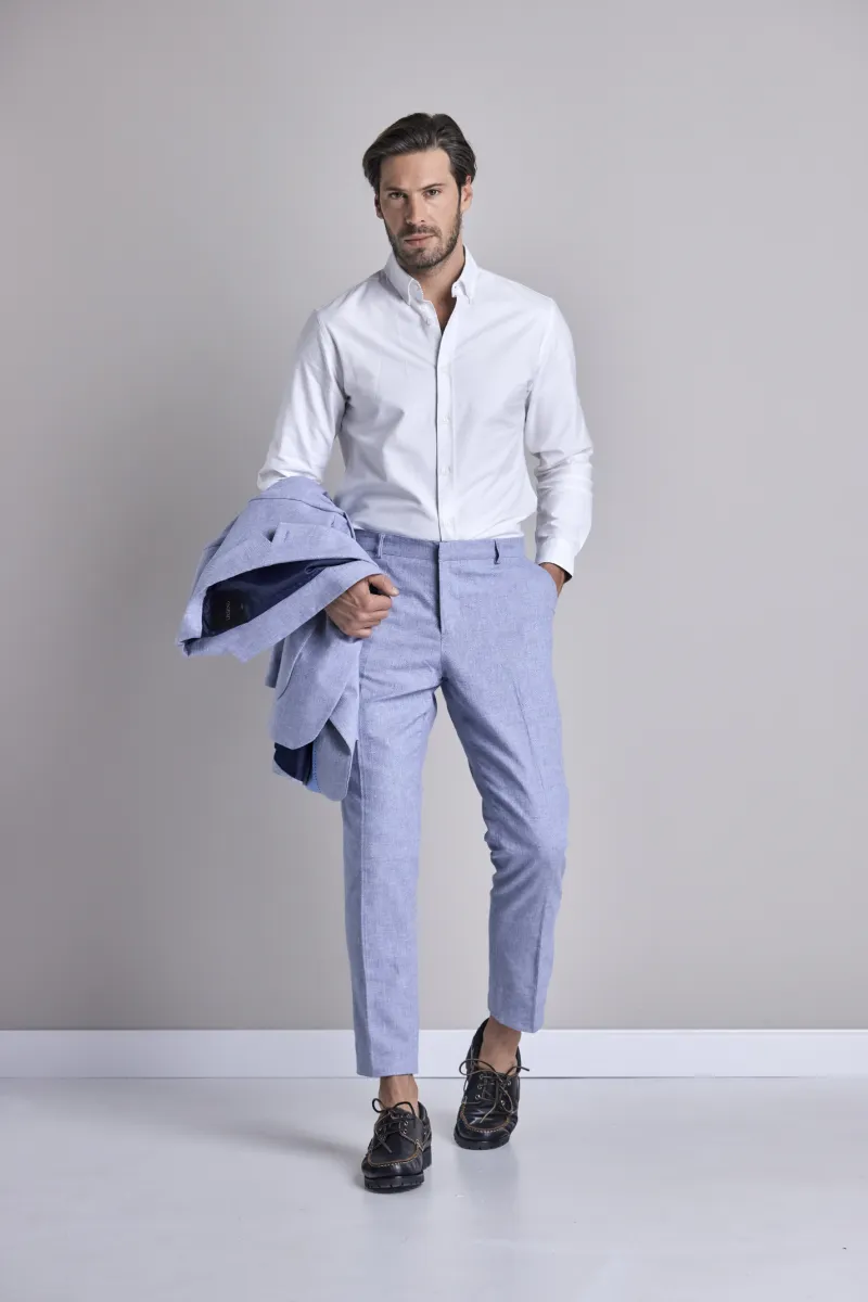 Muške slim fit  pantalone od mešavine pamuka i lana