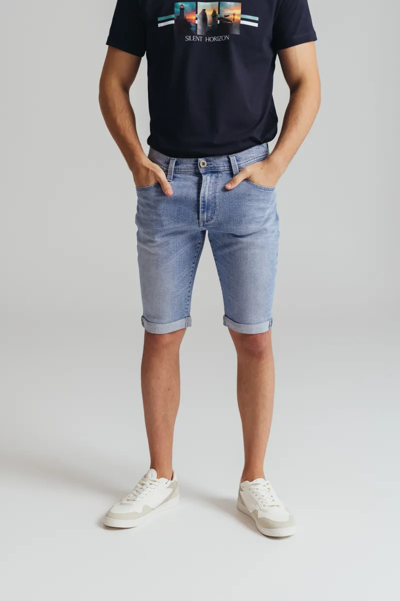 Muške svetlo plave teksas bermude slim fit kroja