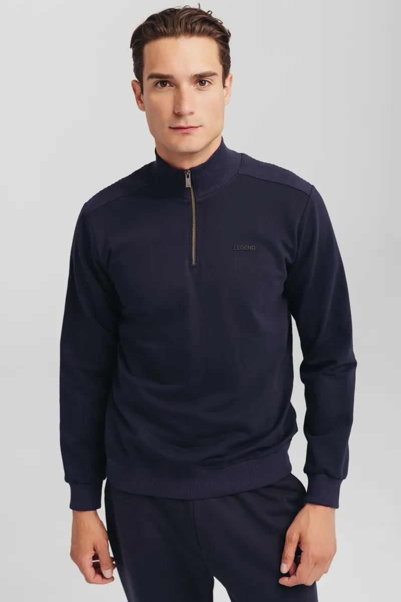 Muški duks teget boje sa polu-zip zatvaranjem