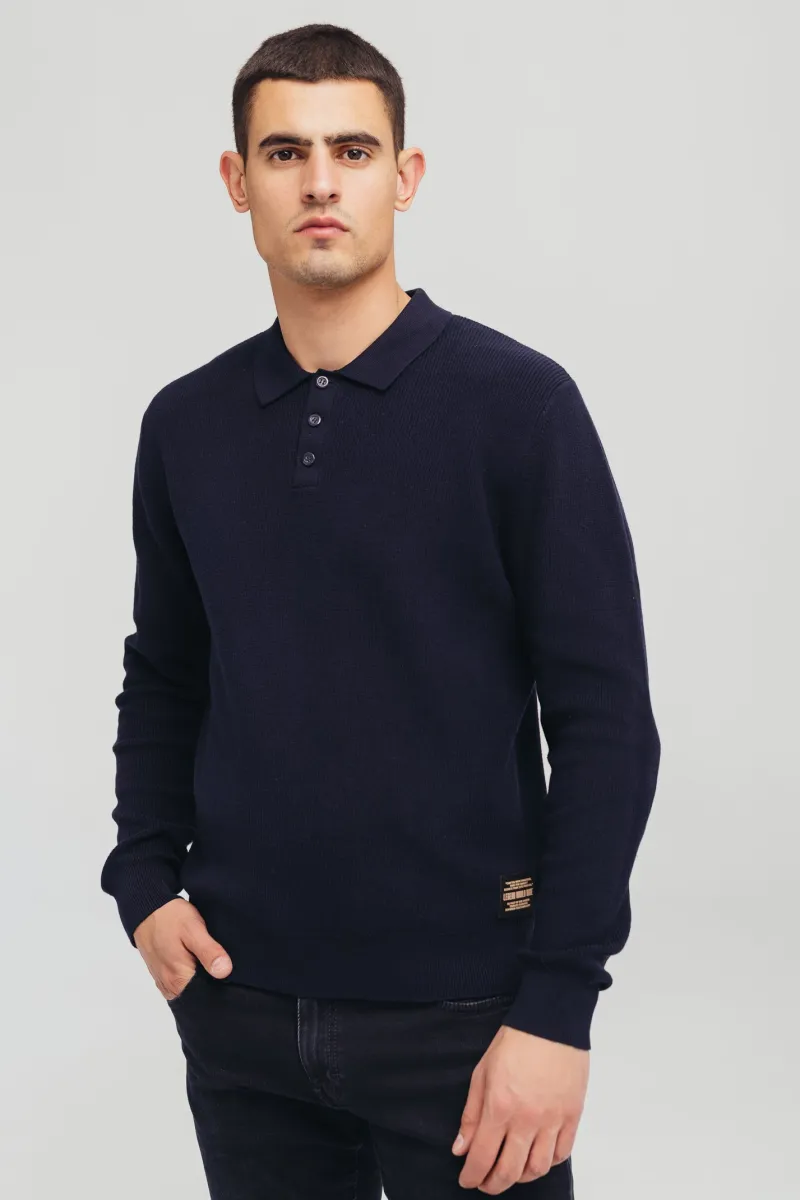 Muški teget džemper sa polo kragnom