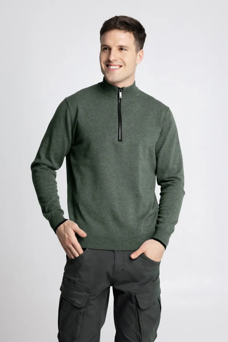 Muški zeleni polu zip džemper