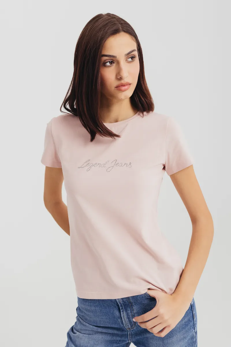 Roze ženska majica sa cirkonima i Legend Jeans natpisom