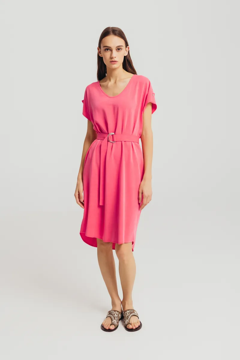 Roze  haljina od viskoze sa pojasom