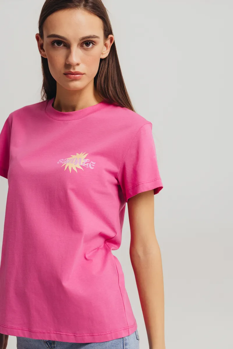 Roze majica sa printom SUNDAZE - ženska pamučna majica
