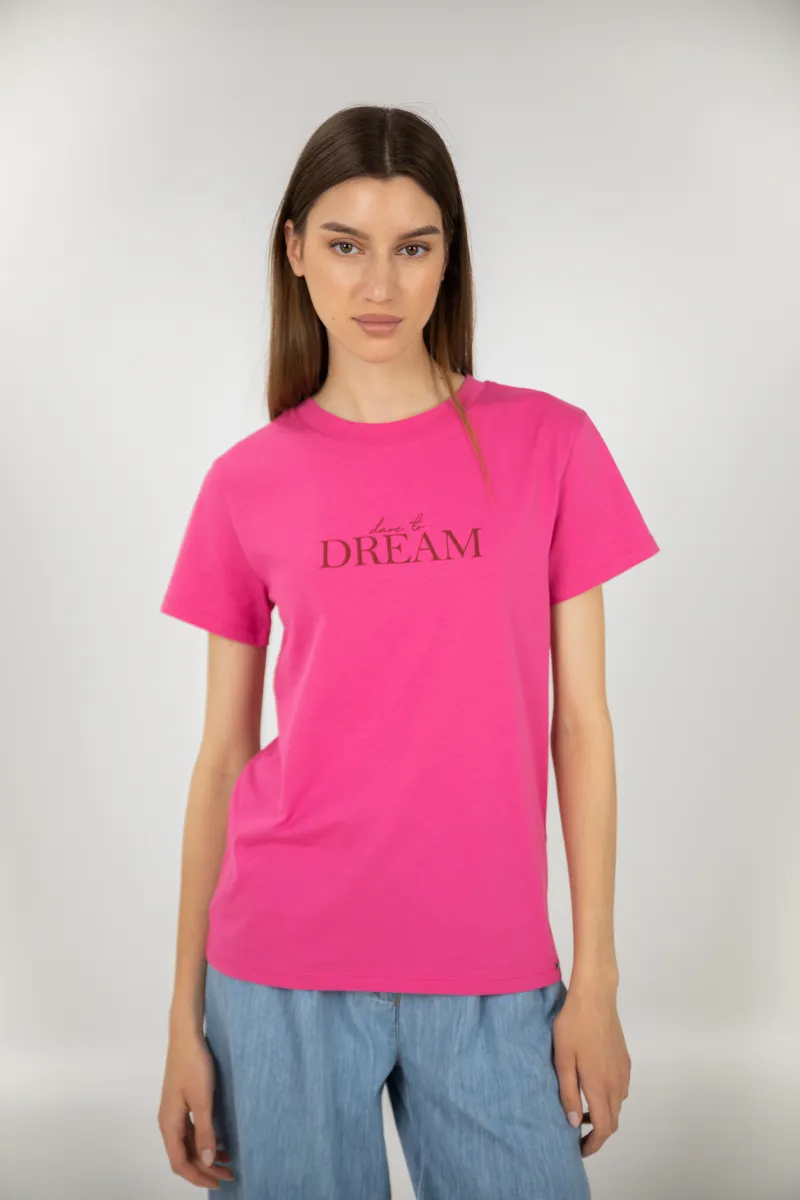 Roze pamučna majica sa natpisom Dare to Dream