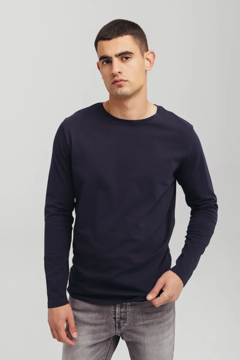 Teget muška pamučna majica dugih rukava -basic model