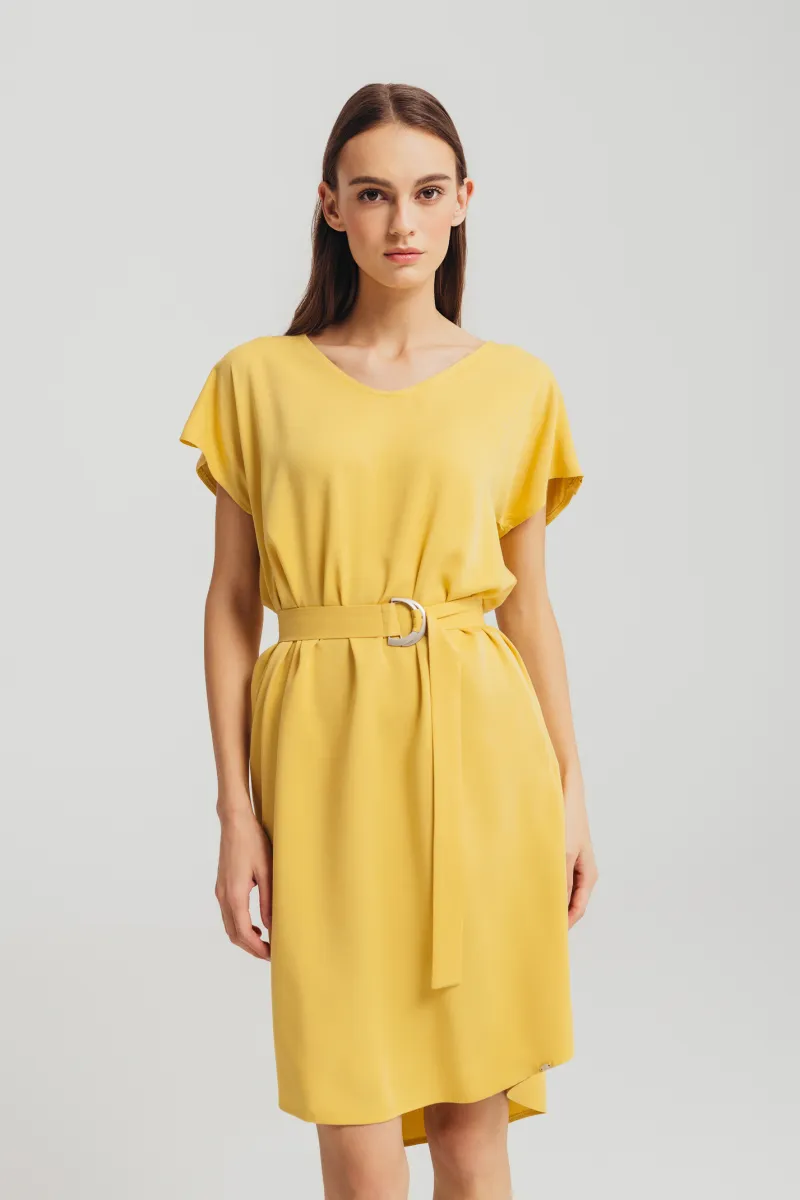 Žuta  haljina od viskoze ravnog kroja
