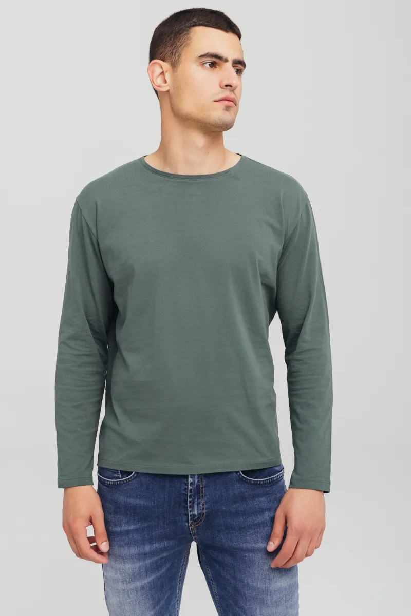 Zelena muška pamučna majica dugih rukava -basic model