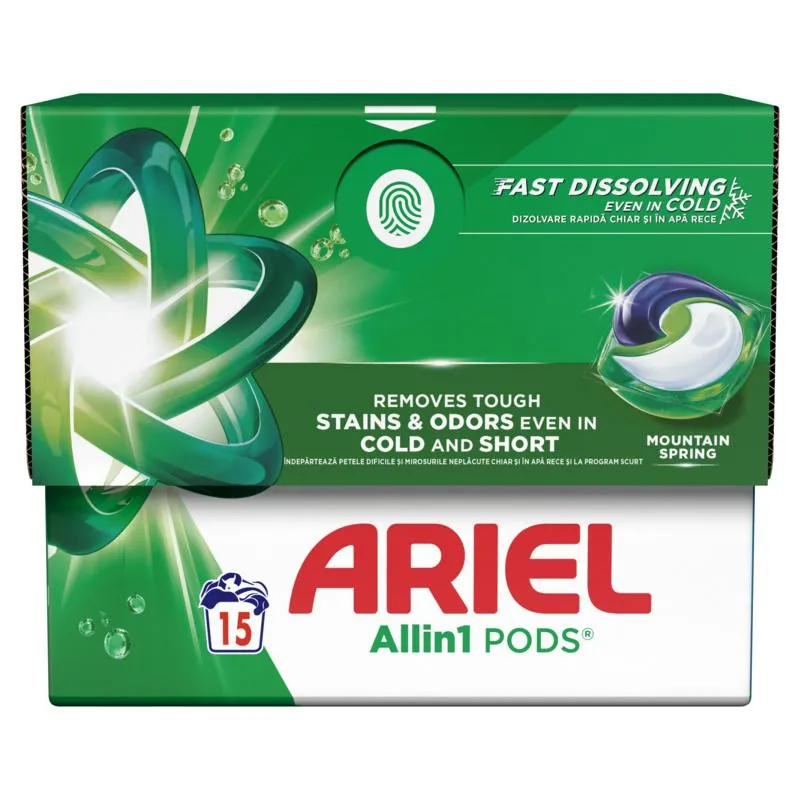 Ariel All in one PODS Mountain Spring kapsule za pranje veša, 15 kom