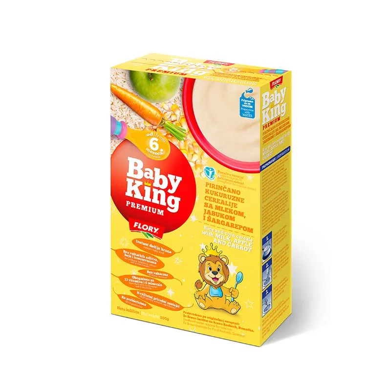 Baby King Premium Pirinčano-kukuruzne cerealije bez saharoze sa jabukom i šargarepom