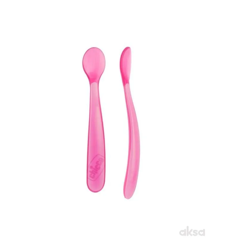 Chicco silikonska kašika, 2kom, roze, 6m+