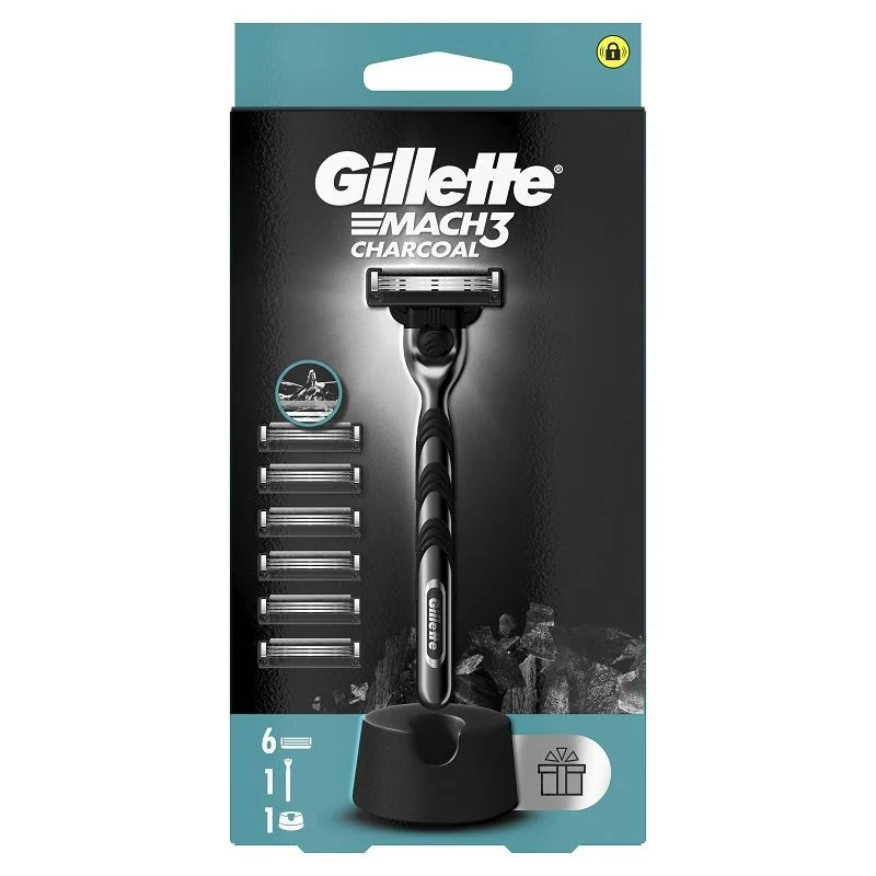 Gillette Mach3 Charcoal muški brijač sa postoljem+ 6 dopuna