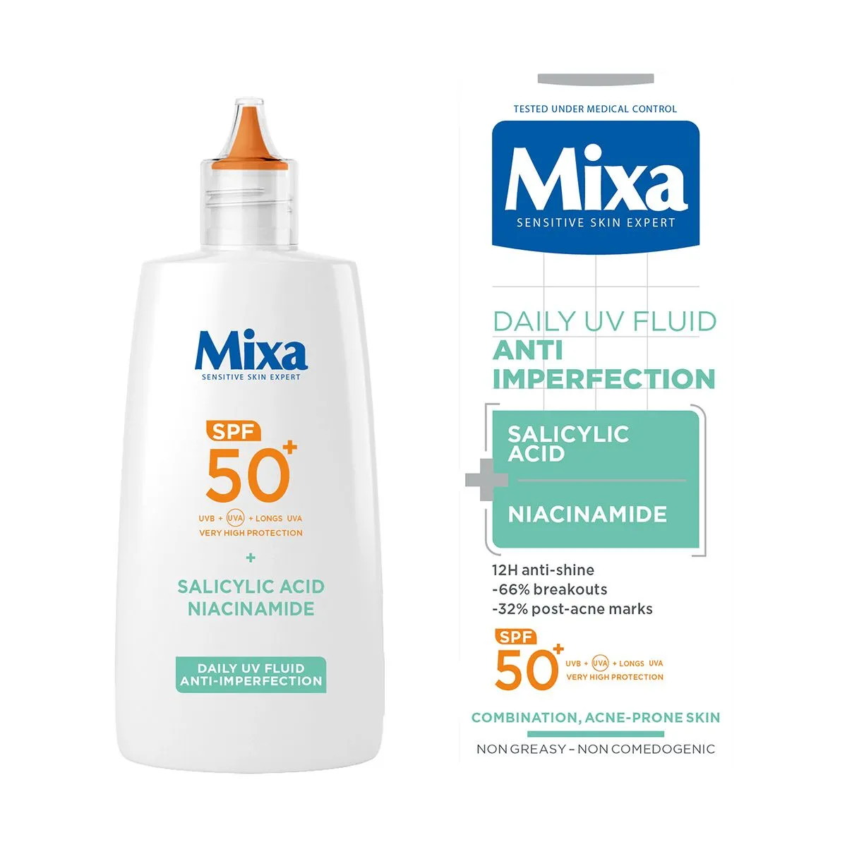 Mixa dnevni UV fluid za kožu sklonu nepravilnostima SPF 50+, 40ml